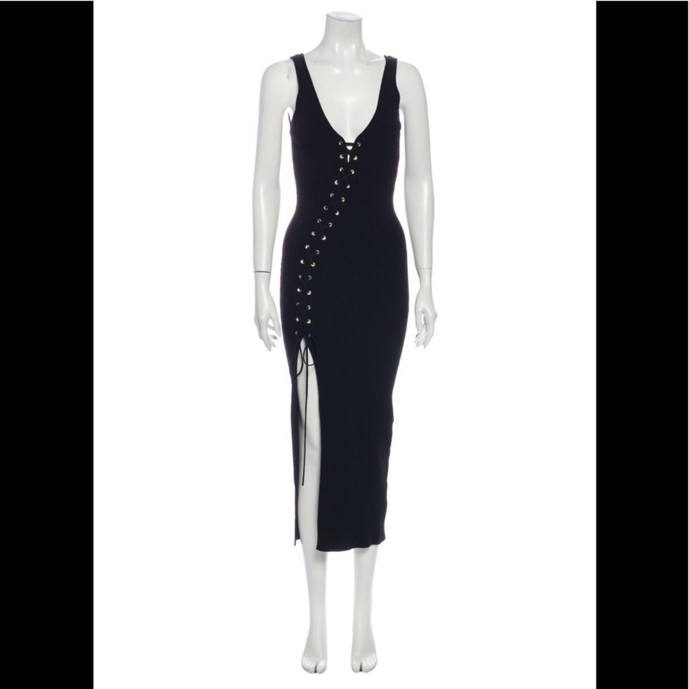 Ronny Kobo Collection Black Lace-Up Midi Dress